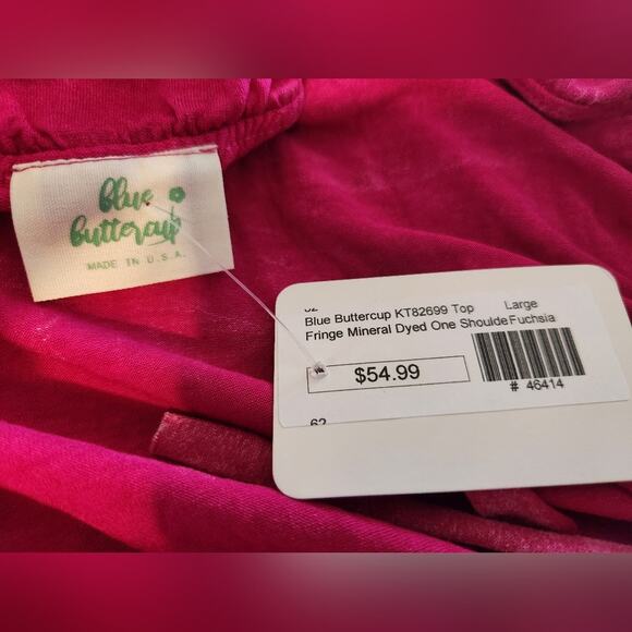 NWT Fringe One Shoulder Mineral Dyed Large Festival Top from Blue Buttercup - Picture 3 of 5